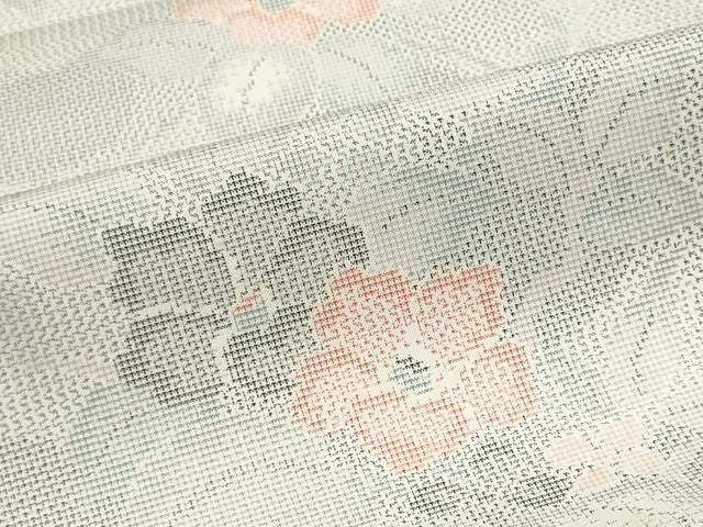 平和屋着物▼むすび大島　紬　反物　着尺　草花文　逸品　未使用　DABJ9905we
