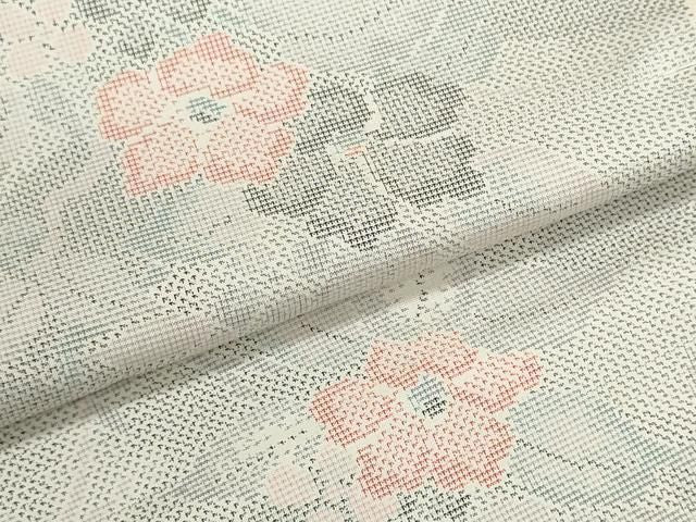 平和屋着物▼むすび大島　紬　反物　着尺　草花文　逸品　未使用　DABJ9905we