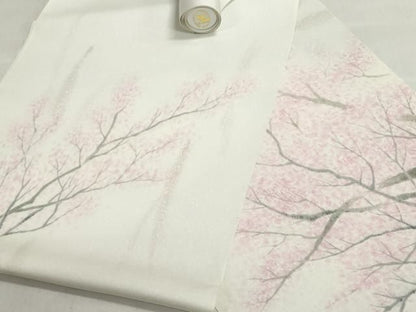 平和屋着物●塩瀬　名古屋帯　帯反物　枝桜文　逸品　未使用　DABJ9914we