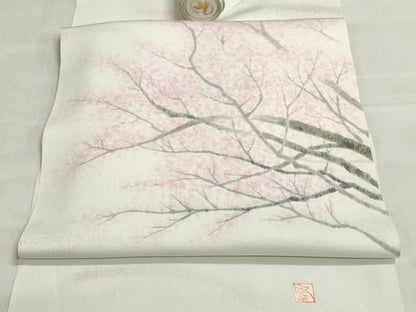 平和屋着物●塩瀬　名古屋帯　帯反物　枝桜文　逸品　未使用　DABJ9914we