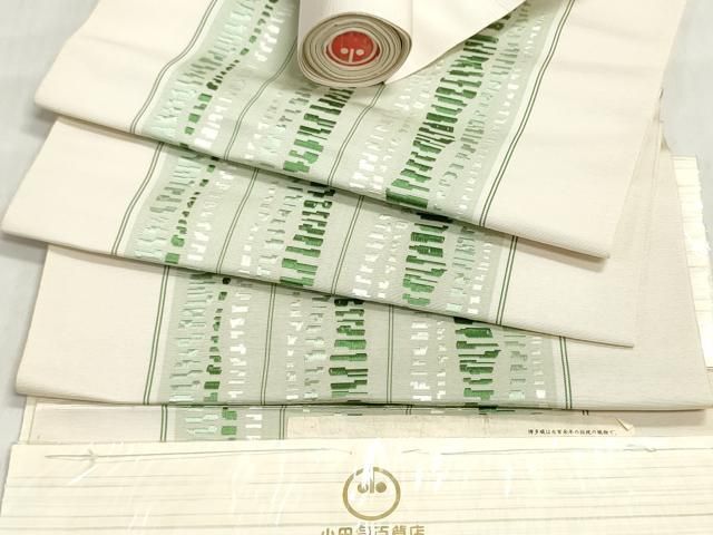 平和屋着物▼本場筑前博多織　名古屋帯　帯反物　間道　小田急百貨店扱い　証紙付き　逸品　未使用　DABJ9917we