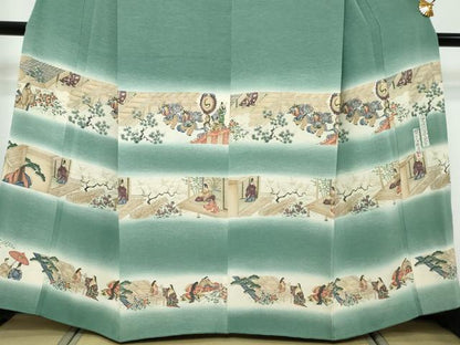 平和屋着物●友禅師・京の名工・伝統工芸士・樽本伊勢蔵　訪問着　横段平安人物文　暈し染め　金彩　正絹　逸品　DABK0007ud