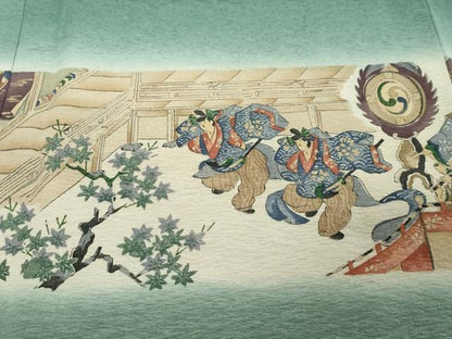 平和屋着物●友禅師・京の名工・伝統工芸士・樽本伊勢蔵　訪問着　横段平安人物文　暈し染め　金彩　正絹　逸品　DABK0007ud