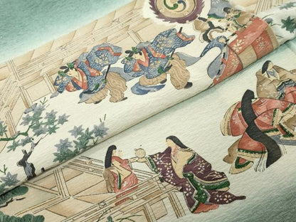 平和屋着物●友禅師・京の名工・伝統工芸士・樽本伊勢蔵　訪問着　横段平安人物文　暈し染め　金彩　正絹　逸品　DABK0007ud