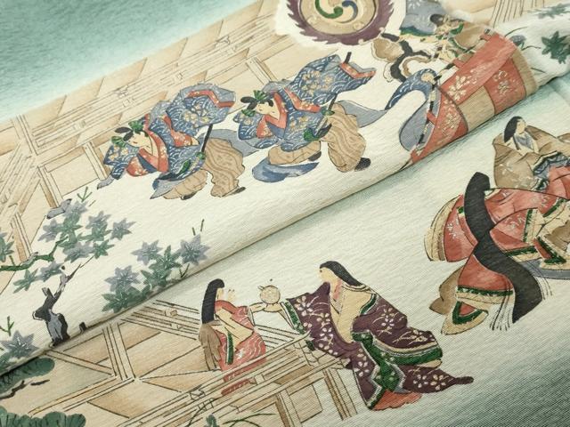 平和屋着物●友禅師・京の名工・伝統工芸士・樽本伊勢蔵　訪問着　横段平安人物文　暈し染め　金彩　正絹　逸品　DABK0007ud