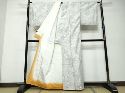 平和屋着物●本場大島紬　白大島　9マルキ　草花文　正絹　逸品　DABK0008ud
