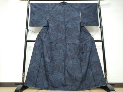 平和屋着物●結城紬　80亀甲　切嵌吉祥文　正絹　逸品　未使用　DABK0009ud