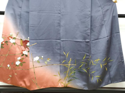 平和屋着物●二代目清次郎　手描き　訪問着　花鳥文　暈し染め　金彩　正絹　逸品　DABK0011ud