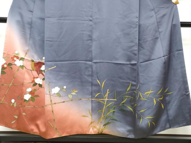 平和屋着物●二代目清次郎　手描き　訪問着　花鳥文　暈し染め　金彩　正絹　逸品　DABK0011ud