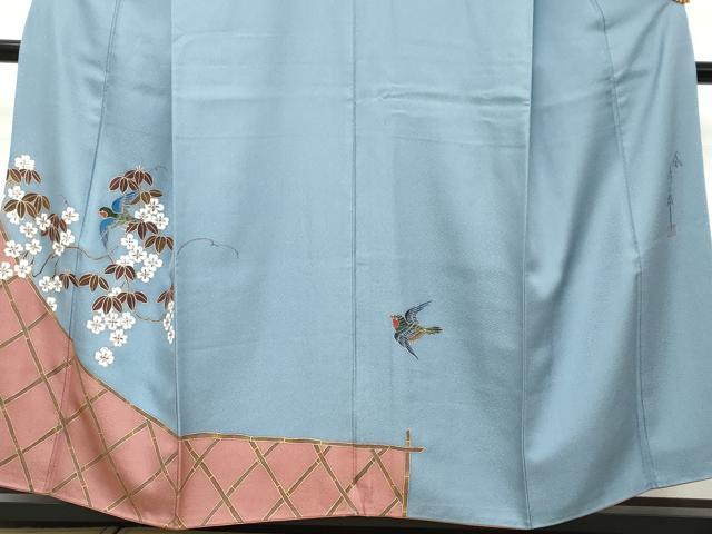 平和屋着物●二代目清次郎　手描き　訪問着　花鳥文　金彩　正絹　逸品　DABK0012ud