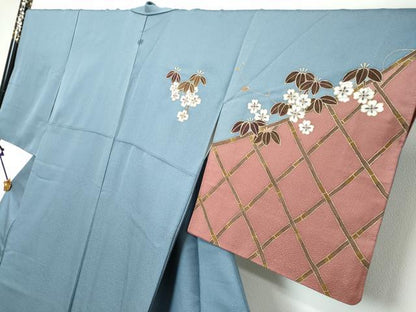 平和屋着物●二代目清次郎　手描き　訪問着　花鳥文　金彩　正絹　逸品　DABK0012ud