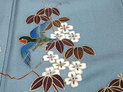 平和屋着物●二代目清次郎　手描き　訪問着　花鳥文　金彩　正絹　逸品　DABK0012ud