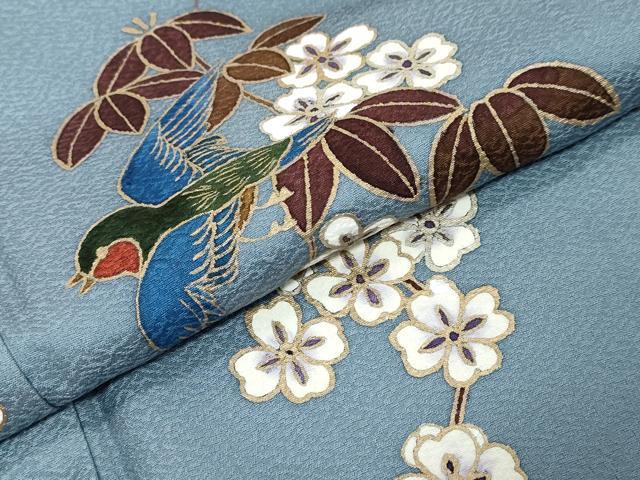 平和屋着物●二代目清次郎　手描き　訪問着　花鳥文　金彩　正絹　逸品　DABK0012ud