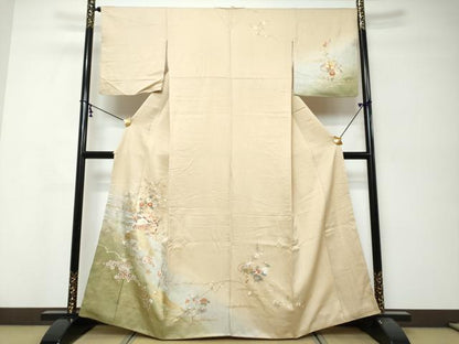 平和屋着物●訪問着　屏風草花文　暈し染め　金彩　正絹　逸品　DABK0022ud