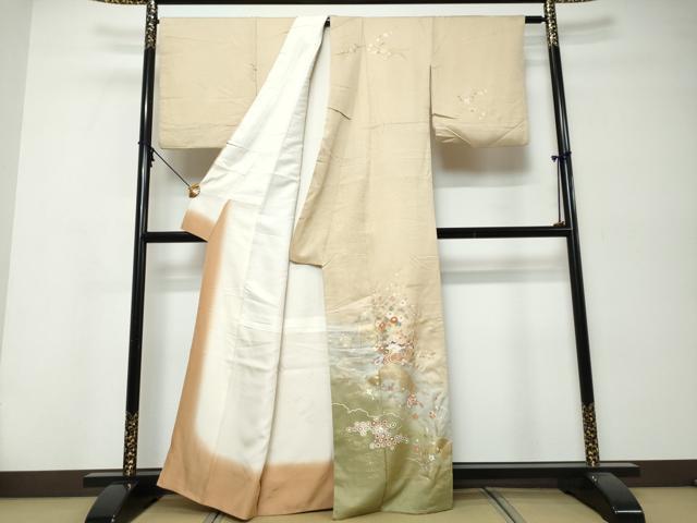 平和屋着物●訪問着　屏風草花文　暈し染め　金彩　正絹　逸品　DABK0022ud
