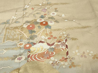 平和屋着物●訪問着　屏風草花文　暈し染め　金彩　正絹　逸品　DABK0022ud