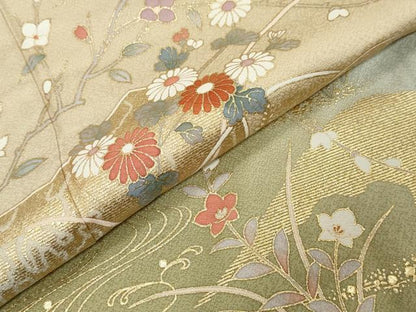 平和屋着物●訪問着　屏風草花文　暈し染め　金彩　正絹　逸品　DABK0022ud
