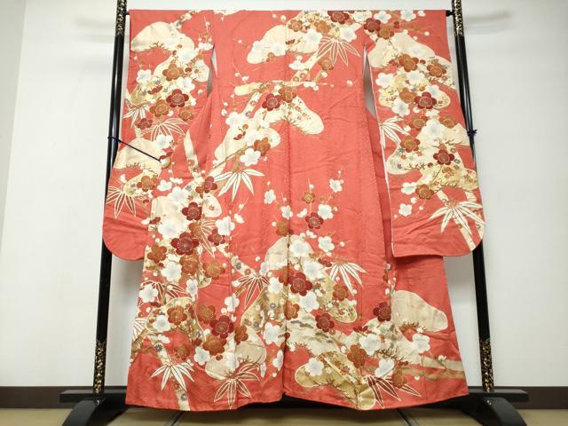 平和屋着物●豪華振袖　駒刺繍　草花文　金彩　正絹　逸品　DABK0026ud