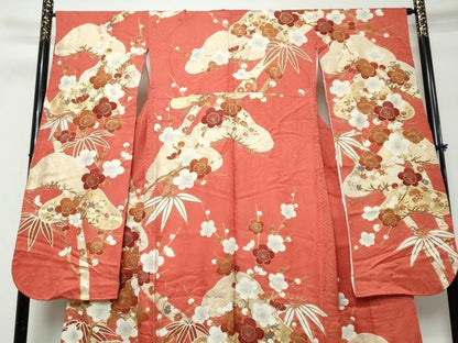 平和屋着物●豪華振袖　駒刺繍　草花文　金彩　正絹　逸品　DABK0026ud