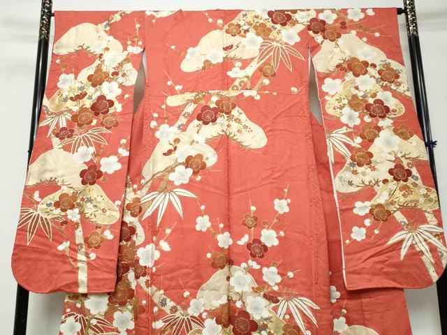 平和屋着物●豪華振袖　駒刺繍　草花文　金彩　正絹　逸品　DABK0026ud