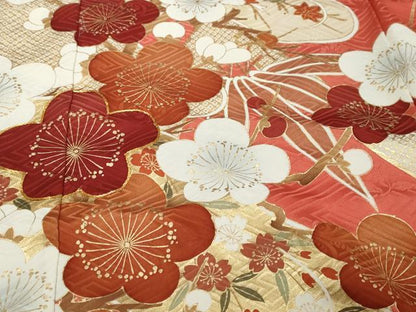 平和屋着物●豪華振袖　駒刺繍　草花文　金彩　正絹　逸品　DABK0026ud