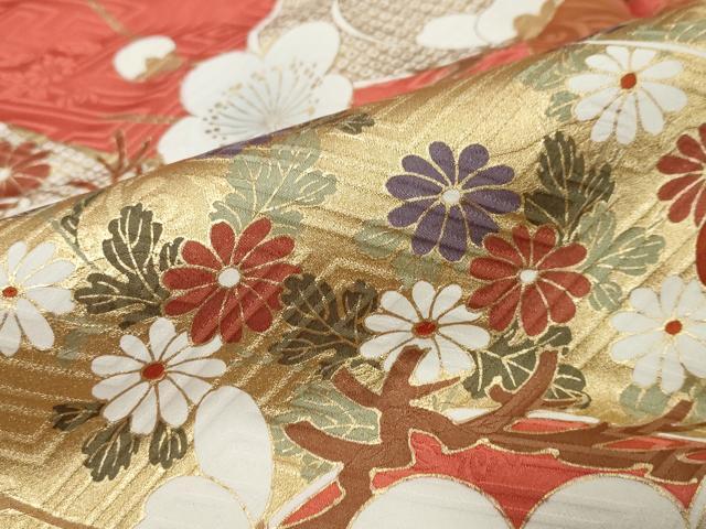 平和屋着物●豪華振袖　駒刺繍　草花文　金彩　正絹　逸品　DABK0026ud