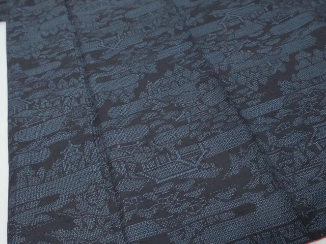 平和屋着物●結城紬　80亀甲　エ霞風景文　やまと誂製　正絹　逸品　DABK0027ud