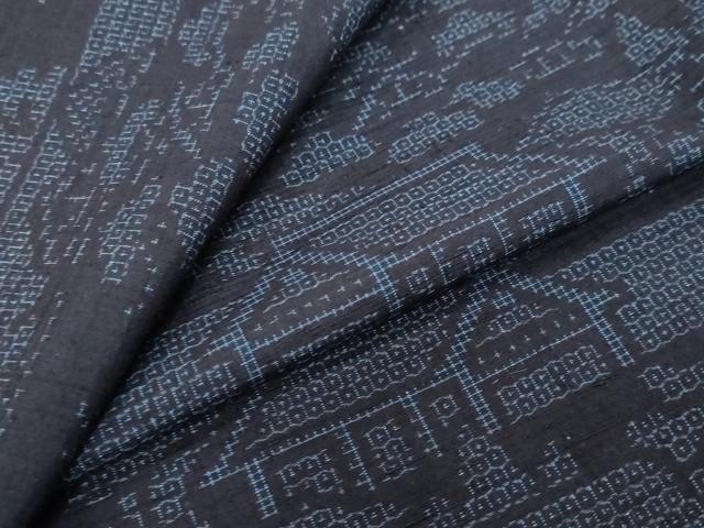 平和屋着物●結城紬　80亀甲　エ霞風景文　やまと誂製　正絹　逸品　DABK0027ud
