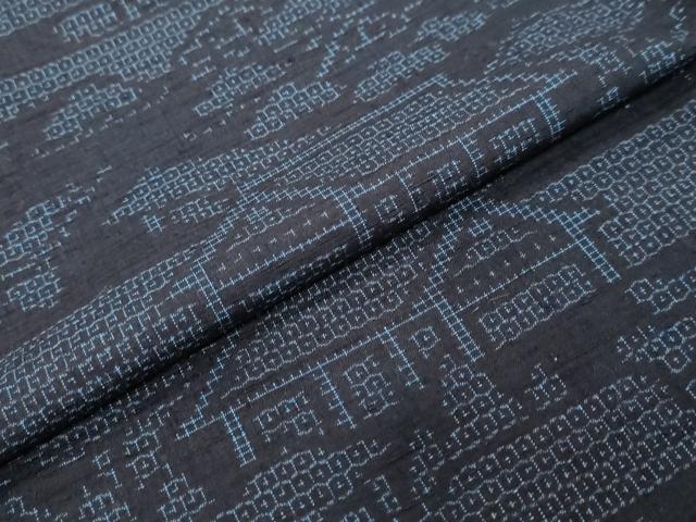 平和屋着物●結城紬　80亀甲　エ霞風景文　やまと誂製　正絹　逸品　DABK0027ud