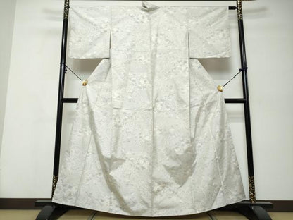 平和屋着物●本場大島紬　白大島　枝花文　正絹　逸品　DABK0028ud