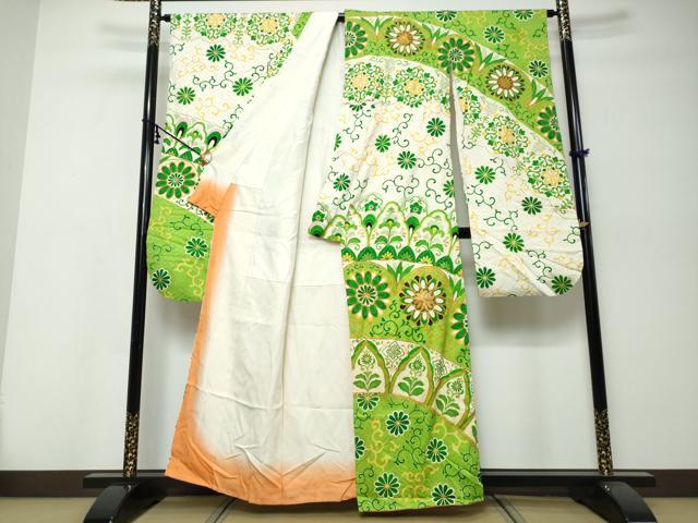 平和屋着物●豪華振袖　駒刺繍　更紗洋花文　金彩　正絹　逸品　DABK0030ud