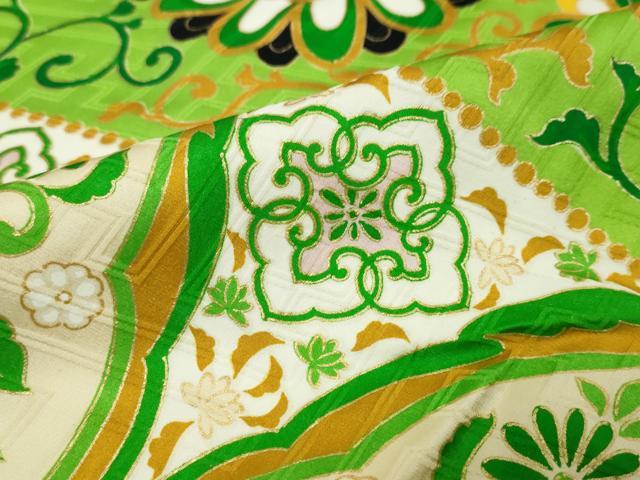 平和屋着物●豪華振袖　駒刺繍　更紗洋花文　金彩　正絹　逸品　DABK0030ud