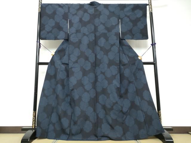 平和屋着物●本塩沢　90亀甲　雪輪文　正絹　逸品　DABK0038ud