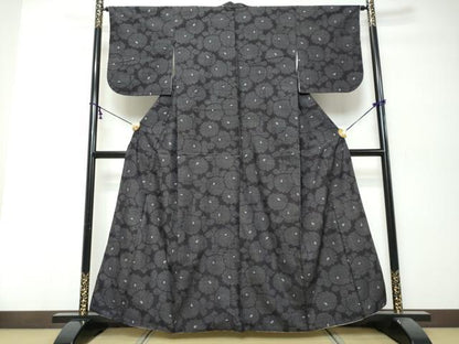 平和屋着物●結城紬　80亀甲　花尽くし文　正絹　逸品　DABK0041ud
