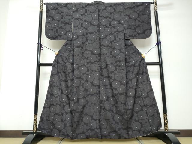 平和屋着物●結城紬　80亀甲　花尽くし文　正絹　逸品　DABK0041ud
