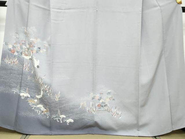 平和屋着物●訪問着　流水飛鶴草花文　暈し染め　金彩　正絹　逸品　DABK0042ud