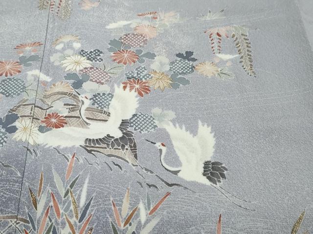 平和屋着物●訪問着　流水飛鶴草花文　暈し染め　金彩　正絹　逸品　DABK0042ud