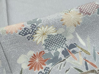 平和屋着物●訪問着　流水飛鶴草花文　暈し染め　金彩　正絹　逸品　DABK0042ud