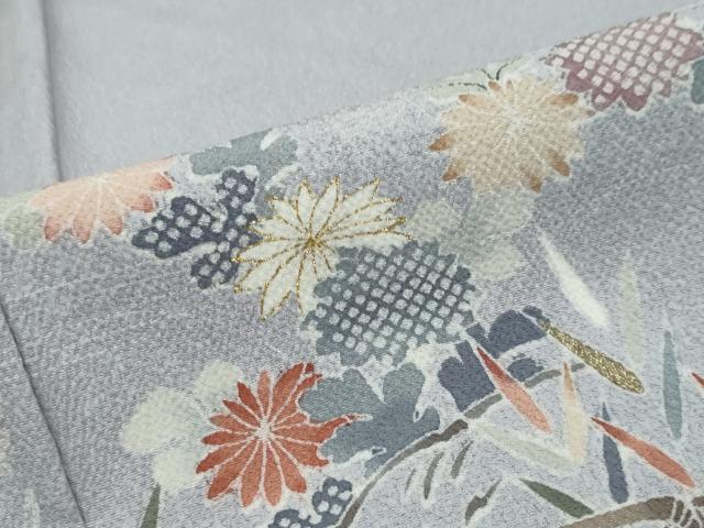 平和屋着物●訪問着　流水飛鶴草花文　暈し染め　金彩　正絹　逸品　DABK0042ud
