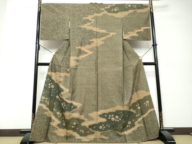 平和屋着物●訪問着　紬地　雲取草花文　やまと誂製　正絹　逸品　未使用　DABK0044ud