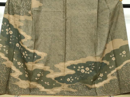 平和屋着物●訪問着　紬地　雲取草花文　やまと誂製　正絹　逸品　未使用　DABK0044ud
