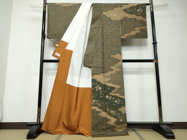 平和屋着物●訪問着　紬地　雲取草花文　やまと誂製　正絹　逸品　未使用　DABK0044ud
