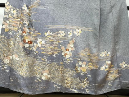 平和屋着物●訪問着　駒刺繍　流水草花文　金彩　正絹　逸品　DABK0046ud