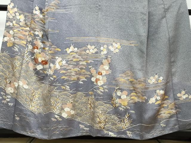 平和屋着物●訪問着　駒刺繍　流水草花文　金彩　正絹　逸品　DABK0046ud
