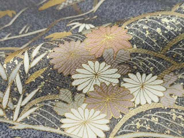 平和屋着物●訪問着　駒刺繍　流水草花文　金彩　正絹　逸品　DABK0046ud