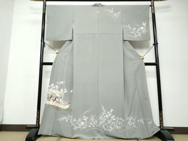 平和屋着物●京童人形絵師　高橋翠延　訪問着　人物風景草花文　金彩　正絹　逸品　DABK0047ud