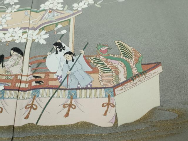 平和屋着物●京童人形絵師　高橋翠延　訪問着　人物風景草花文　金彩　正絹　逸品　DABK0047ud