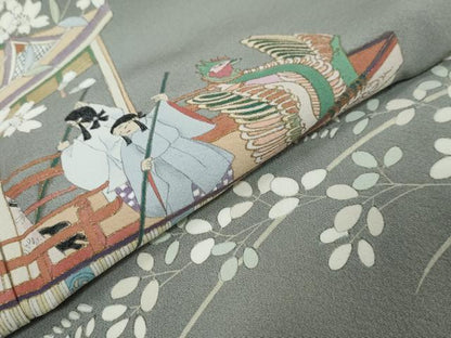 平和屋着物●京童人形絵師　高橋翠延　訪問着　人物風景草花文　金彩　正絹　逸品　DABK0047ud
