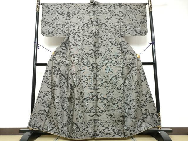 平和屋着物●本場大島紬　9マルキ　樹林風景文　正絹　逸品　DABK0048ud