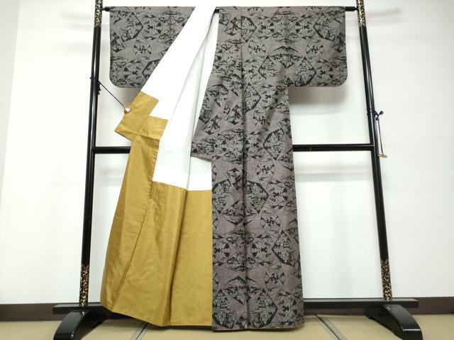 平和屋着物●本場大島紬　9マルキ　樹林風景文　正絹　逸品　DABK0048ud